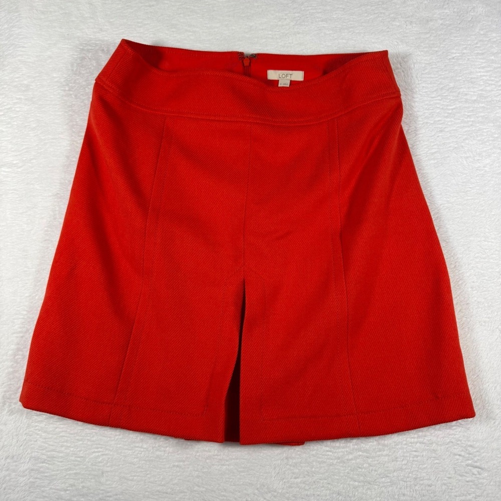 Ann Taylor LOFT Red Structured Front Slit Mini Skirt Women Size6 Career Textured